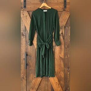 Sea Dark Green Long Sleeve Dress 100% Silk